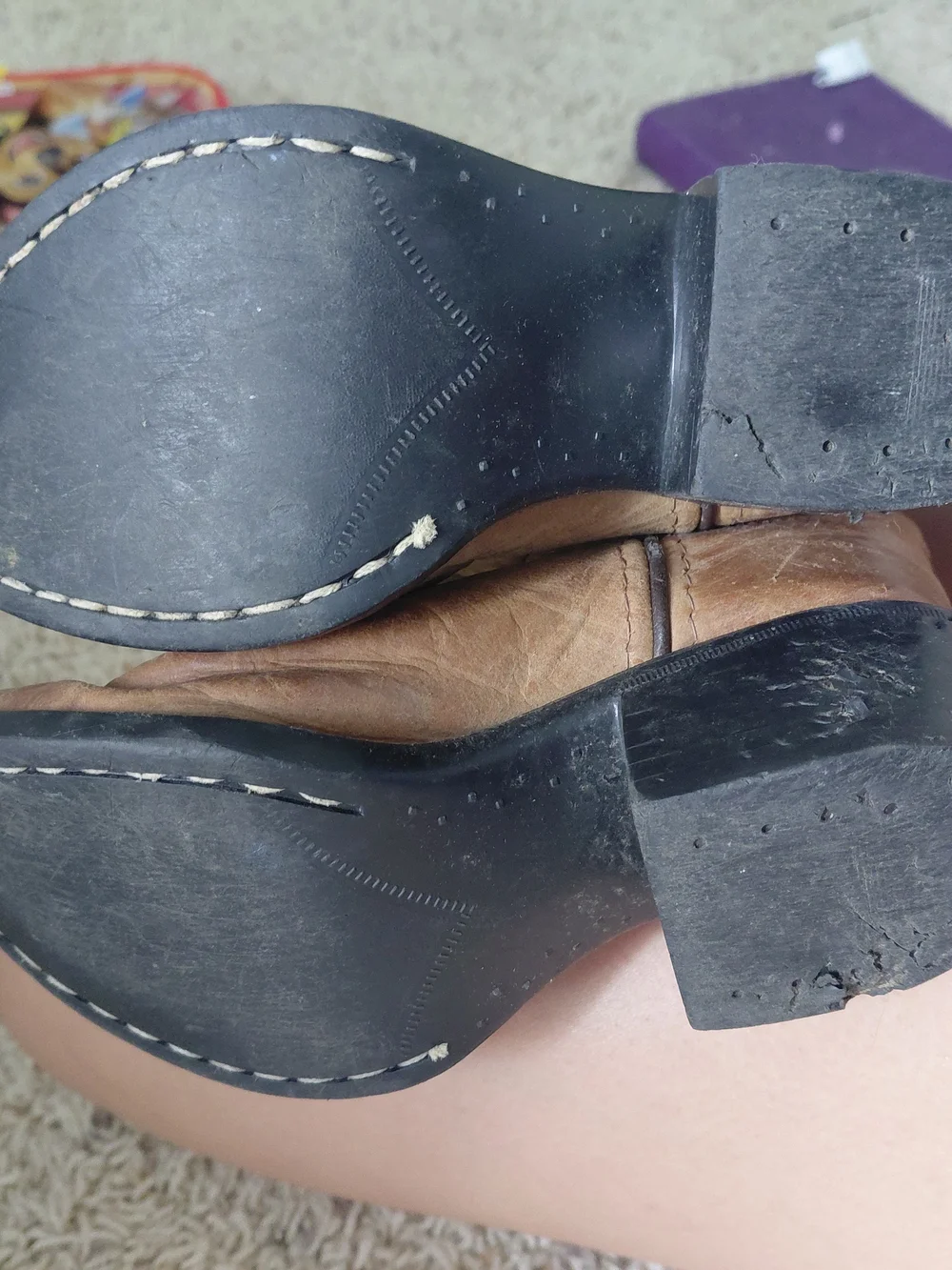Old West Tan Leather Cowboy Boots with Brown Upper
